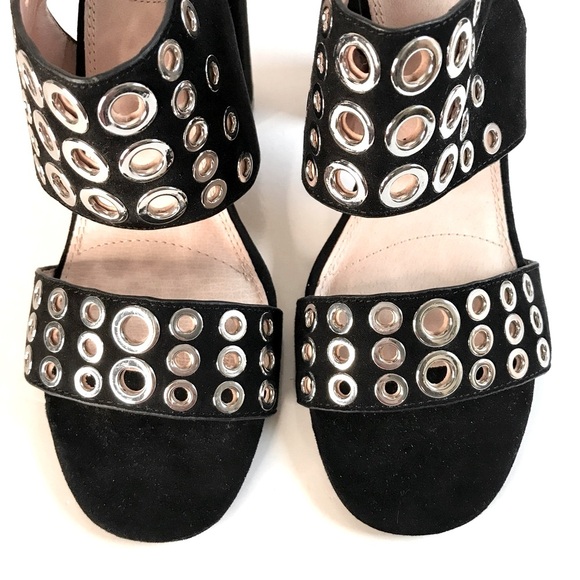 TOPSHOP Black Suede Silver Grommet Block Heel Ankle Strap Slingback Heel NWT 9.5 - Picture 4 of 16
